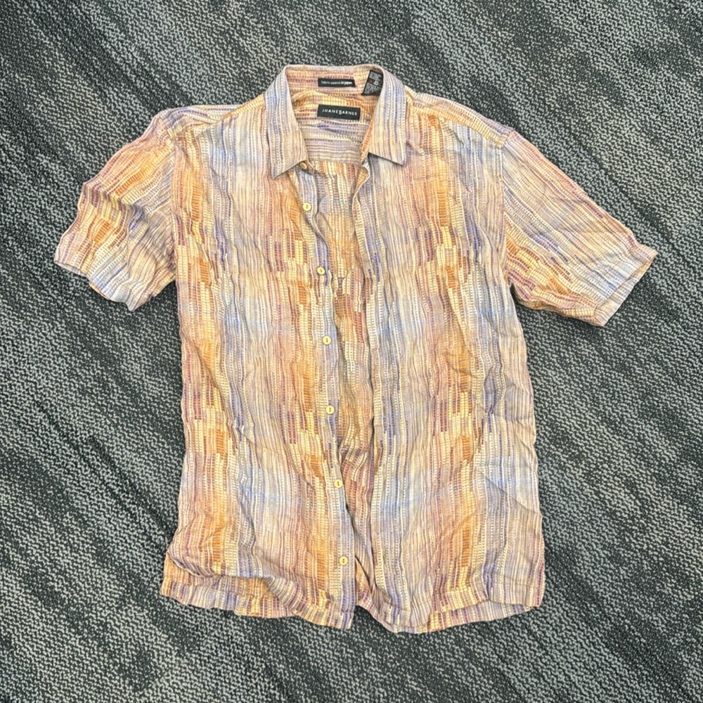 purple & orange short sleeve button up